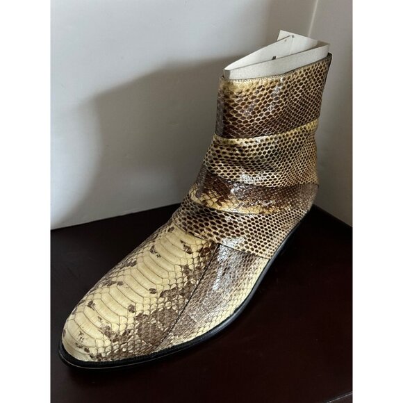 Genuine Snakeskin Leather Ankle Boots Size 9 Exotic Design...